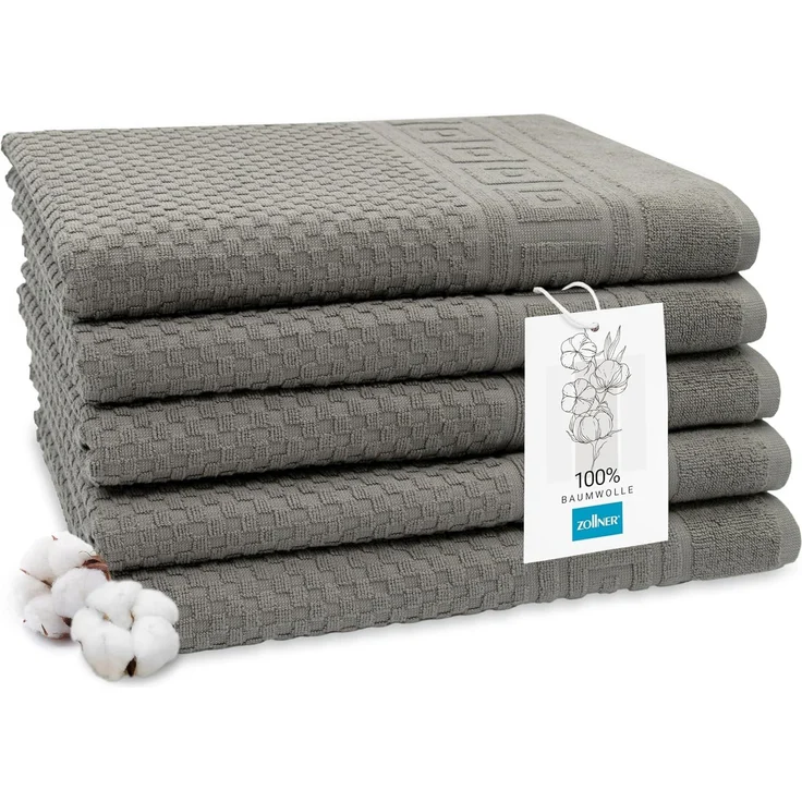 ZOLLNER Duschtücher 5er Set, 70x140 cm, grau, Baumwolle, mit Waffelmuster – Bild 1