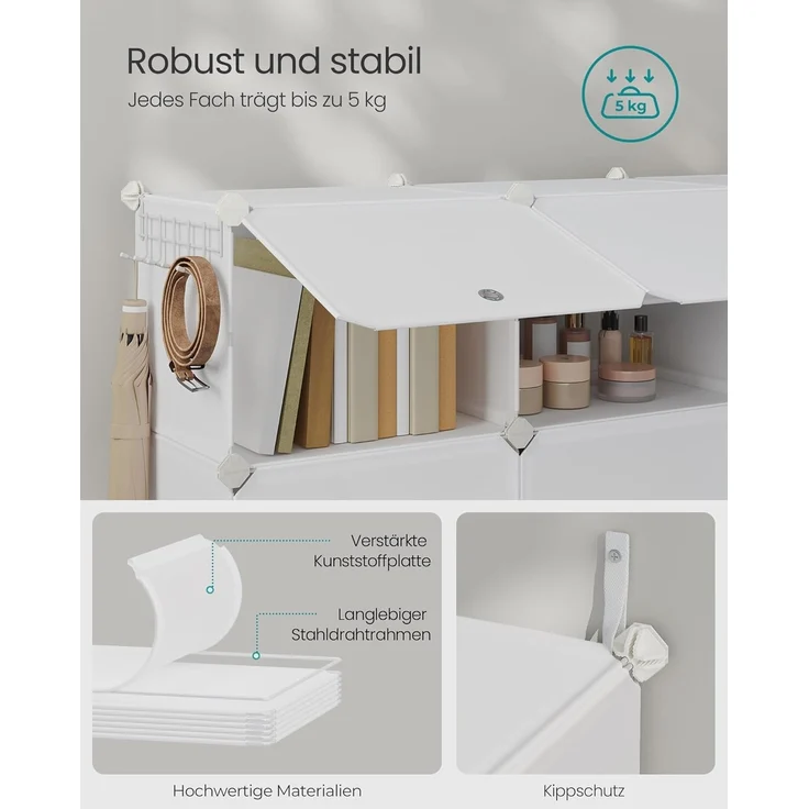 SONGMICS Schuhregal, Schuhschrank mit 12 Fächern, für Garderobe und Eingangsbereich, für bis zu 48 Paar Schuhe, anpassbar, wolkenweiß LPC040W02 – Bild 7