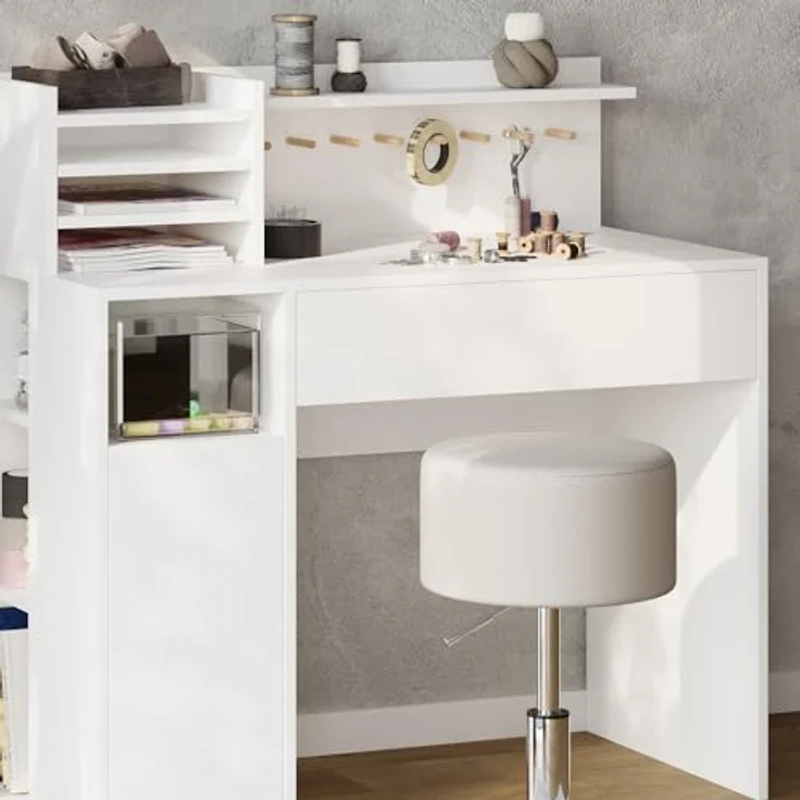 Schreibtisch Weiß 2 Teile, mit Hocker Vicco – Bild 6