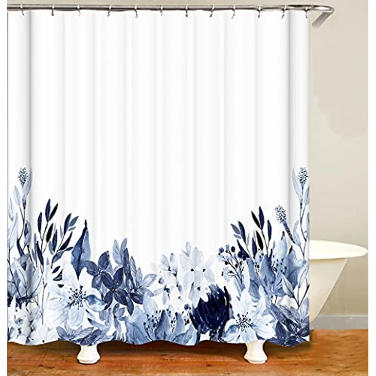 M&W DAS DESIGN Duschvorhang Shower curtains Anti schimmel Waschbar 180x200cm Blauweiß pflanzen – Bild 3
