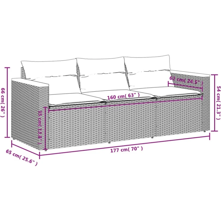 vidaXL Gartensofa mit Kissen 3-Sitzer Beige Poly Rattan 365831 – Bild 8