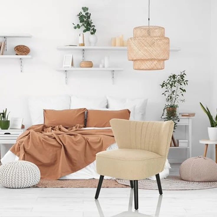 hjh LIVING Bequemer Polstersessel MANISO Teddy-Stoff Beige, Loungesessel Cocktailsessel gepolstert mit schwarzen Holzbeinen – Bild 6