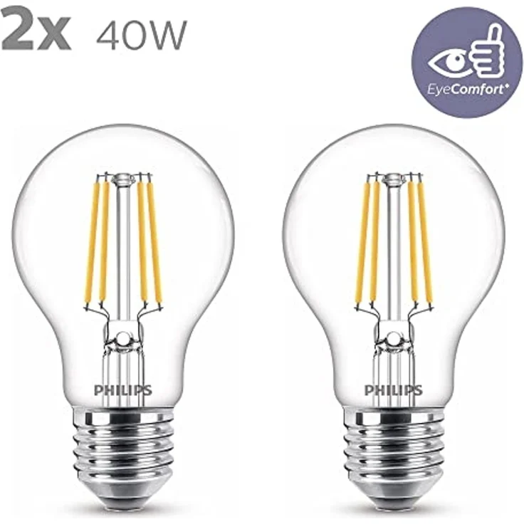 Philips LED classic Lampe 40W E27 Warmweiß 470lm klar 2erPack – Bild 5