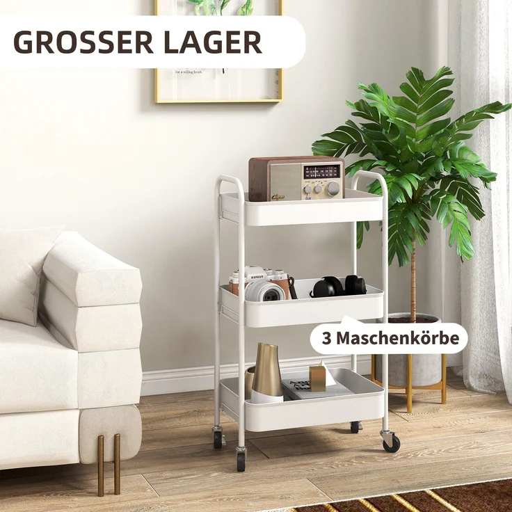 MELAYR, Mehrzweckwagen Rollwagen Küchenwagen, 3 Regale, 4 Rollen, 45 cm x 30.6 cm x 79 cm, Weiß – Bild 6
