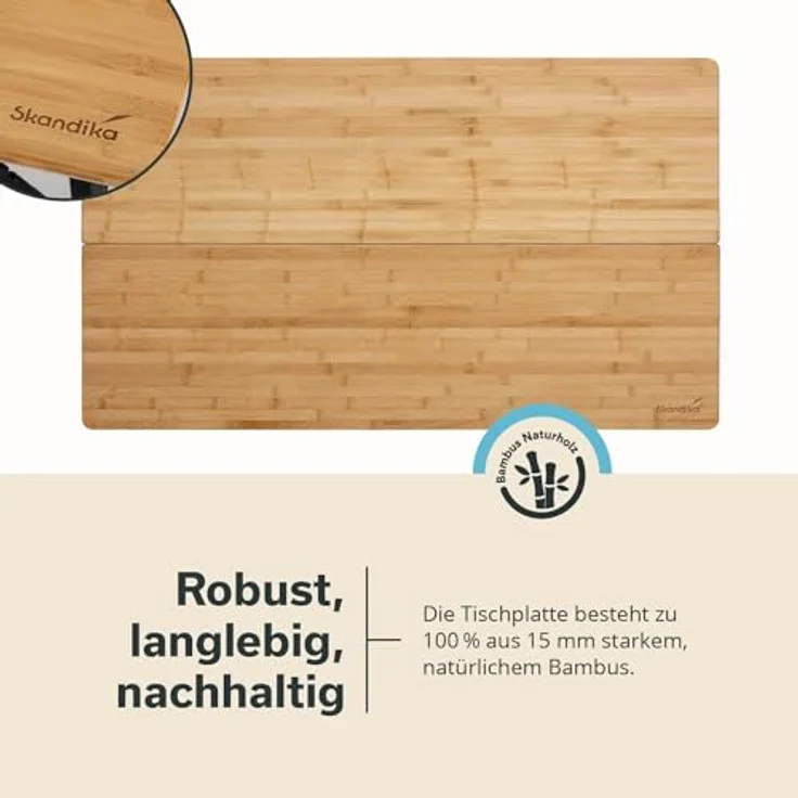 Skandika Campingtisch Tobro Bambus Klapptisch 120 x 70 cm, Gartentisch, Balkontisch, faltbar, klappbar, höhenverstellbar, bis 100 kg, wetterfest, Tragetasche – Bild 4