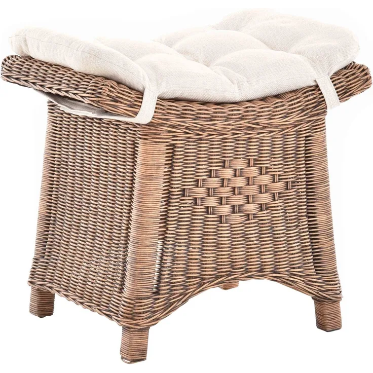Krines Home Sitzhocker Fußhocker Stabiler Sitz-Hocker/Schemel aus echtem Rattan mit Kissen