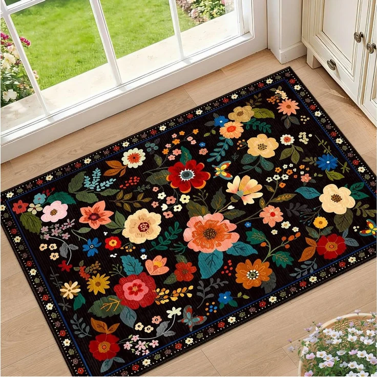 Agger Fußmatte Fußmatte mit Blumenmuster, Teppich im Boho-Stil, Landhausstil-Türmatte für Wohnzimmer, Kinderzimmer, Schlafzimmer – Bild 2