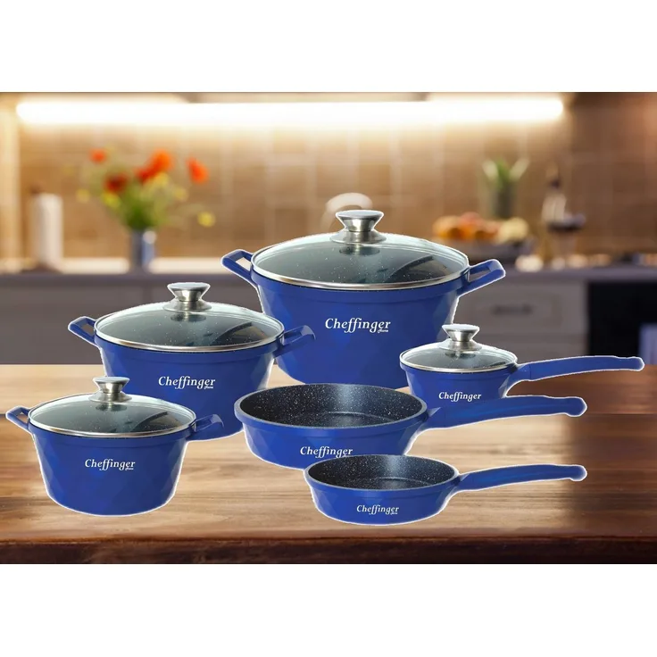 Kochtopf Kasserolle Bratpfannen Set 12-tlg DIAC12 Blau