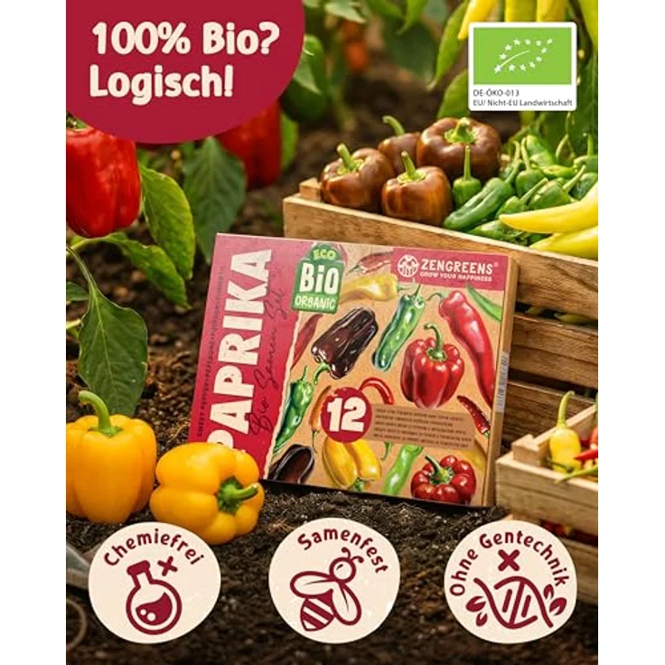 ZenGreens® - Bio Paprikasamen im 12er Set - 12 Paprika Samen für den einfachen Anbau im Garten, Balkon oder Hochbeet - Pflanzensamen - Saatgut – Bild 4