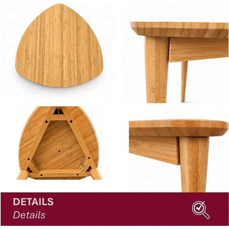 HOOZ Beistelltisch Bambus Sofatisch Dreieck abgerundet Natur – Couchtisch 42 x 41,5 cm (Einzelartikel, 1-St, bestehend aus einem Kaffeetisch), Stilvoller Satztisch aus Bambus für Wohnzimmer und Schlafzimmer – Bild 3