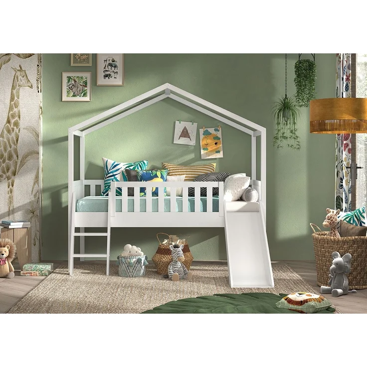 Hausbett mit Rutsche Kapua 209x192x202 Massivholz Weiß – Bild 3