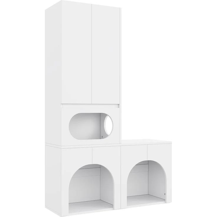 Katzentoilettenschrank, Haustierschrank, Haustier-Aufbewahrungsschrank, für 2 Katzentoiletten, mit Kratzsäule und Ruhebereich, Haustierschrank für Katzen und Hunde, weiß, 140 x 45 x 195 cm--Weiß--140x45x195cm--YOUDENOVA – Bild 8