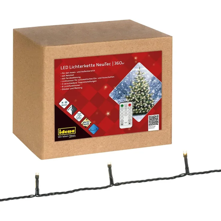 Idena 31339 - LED Lichterkette mit 360 LEDs in Warmweiß, mit Fernbedienung und Sensorsteuerung, Dimmer und Memoryeinstellungen, ca. 43,9 m lang, als Party Deko, Weihnachtsdeko und zur Hochzeit