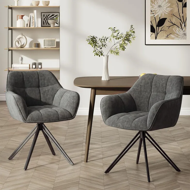 COLAMY Drehstühle für Esszimmer, 2er Set, Drehbare Polsterstühle mit Armlehnen und Rückenlehne, Bequeme Küchenstühle für Wohnzimmer & Essbereich, Anthrazit.