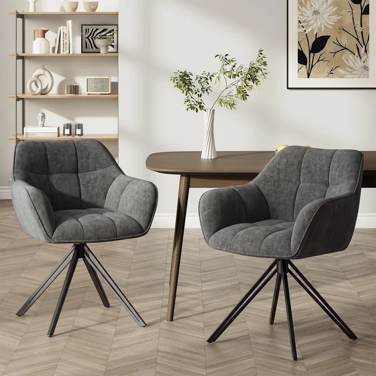 COLAMY Drehstühle für Esszimmer, 2er Set, Drehbare Polsterstühle mit Armlehnen und Rückenlehne, Bequeme Küchenstühle für Wohnzimmer & Essbereich, Anthrazit.