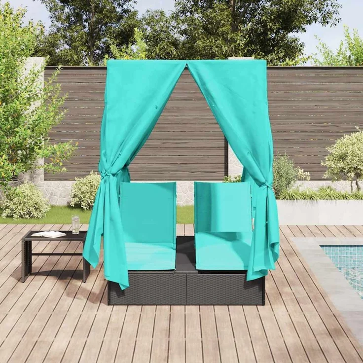 vidaXL Doppelte Sonnenliege Türkis Poly-Rattan 3376135 – Bild 3