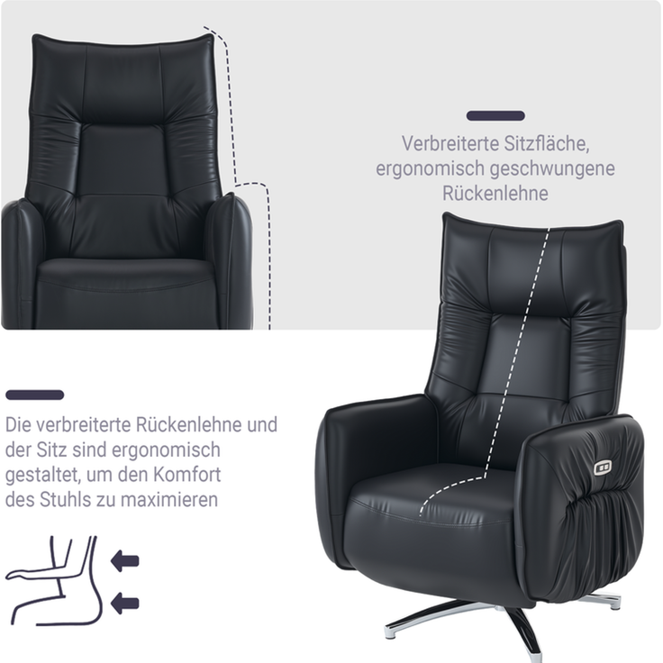 HOME NATURE WOHNKONZEPT Elektrischer Relaxsessel mit USB-Anschluss, elektrisch verstellbarer TV-Sessel mit Liegefunktion, Kunstleder Schwarz, bis 350 kg, FT9208 – Bild 3