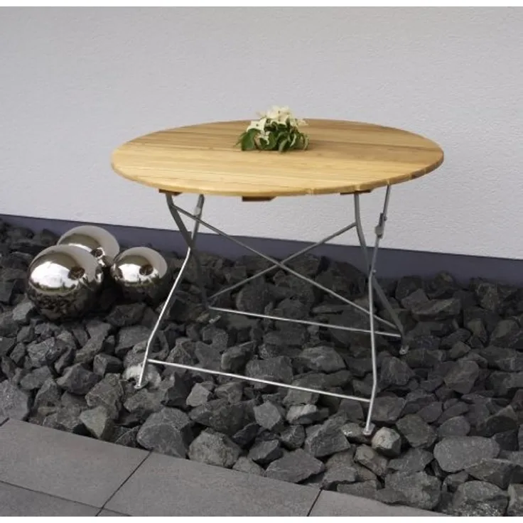 TPFGarden Klapptisch BAD BELZIG aus Robinienholz 100 cm rund, Stahlgestell in Verzinkt + Transparent pulverbeschichtet, wetterfest | Holz von höchster Qualität