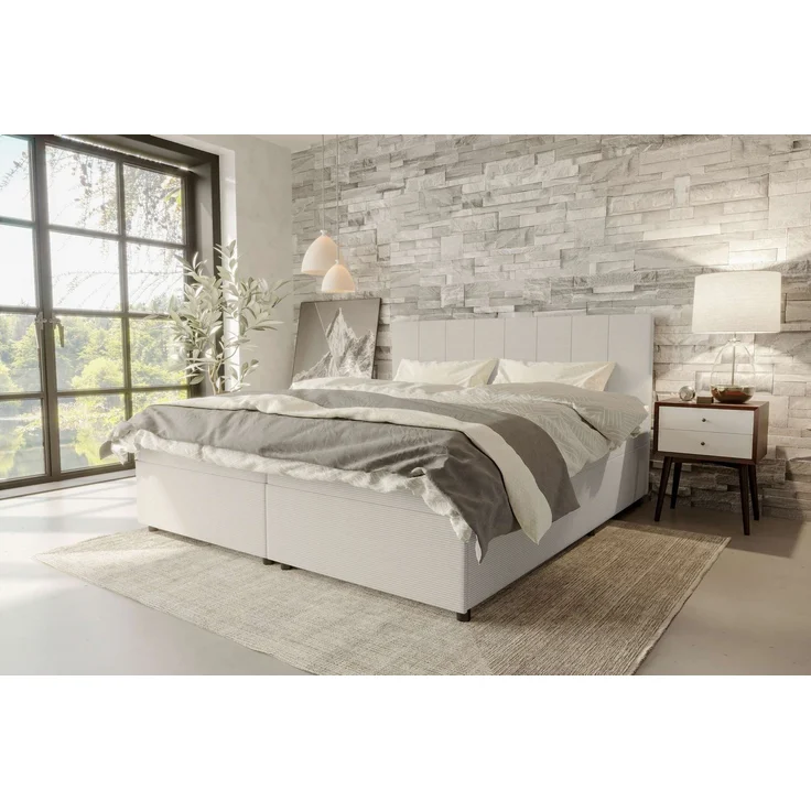 99rooms Kira Boxspringbett Cordstoff POSO Greige 200x200 cm – Bild 1