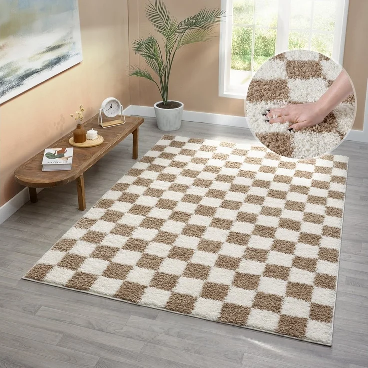 OTTO home Hochflor-Teppich Kiiki, Karo-Muster, rechteckig, Höhe: 30 mm, Kariert, auffälliges Schachbrettmuster, Wohnzimmer, Schlafzimmer – Bild 5