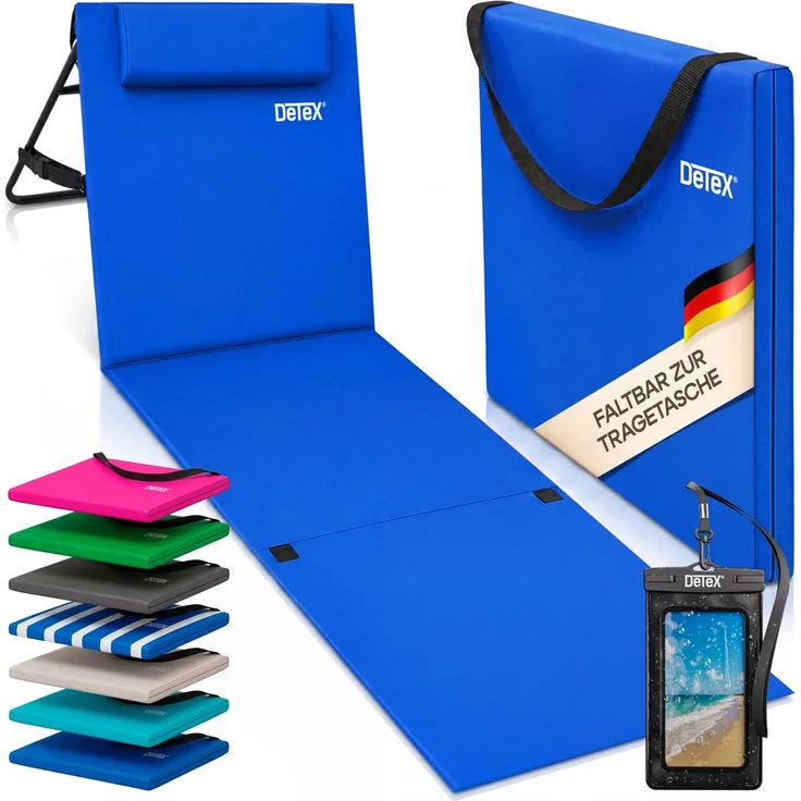 DETEX® Sonnenliege Gepolstert mit Rückenlehne inkl. Handyhülle Blau