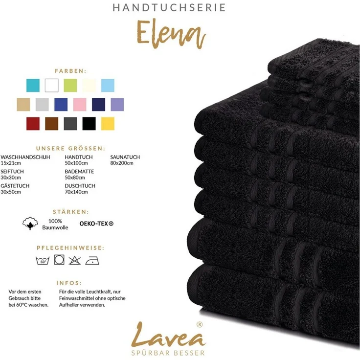 Lavea Gästehandtücher 30x50 cm, 10er Set Gästehandtuch, Elena-Frottee Handtuch, Gästetuch, (Set, 10-St), 500 g/m² Frottier, weich & saugstark, pflegeleicht – Bild 3