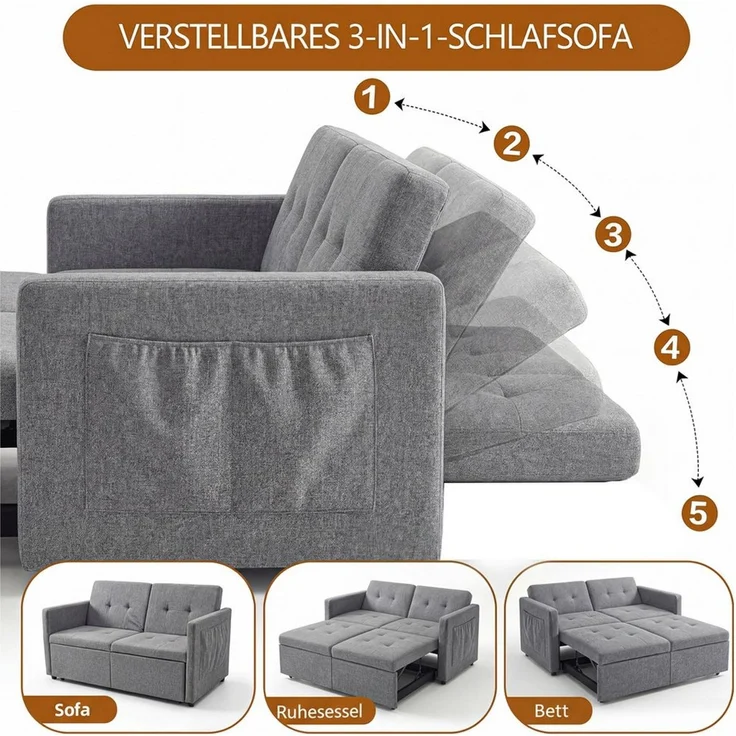 oyajia Schlafsofa 3 in 1 Klappsofa & Schlafhocker mit Bettfunktion, 2-Sitzer, 2-Sitzer Sofa mit verstellbarer Rückenlehne, Ergonomisch, Max. bis 300KG, Doppelschlafsofa für Wohnzimmer/Schlafzimmer/Spielzimmer – Bild 3