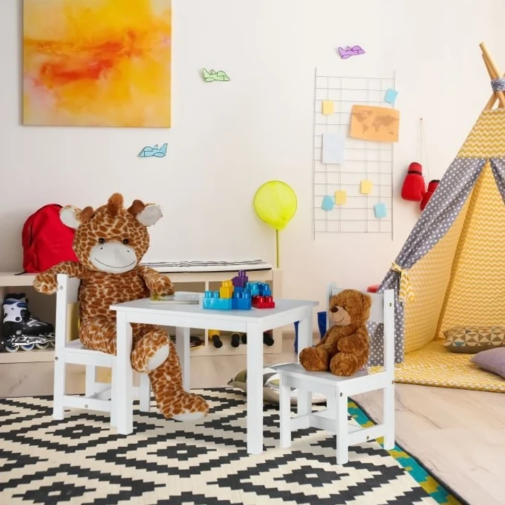 Relaxdays Kindersitzgruppe mit 2 Stühlen, Holz MDF Weiß – Bild 2