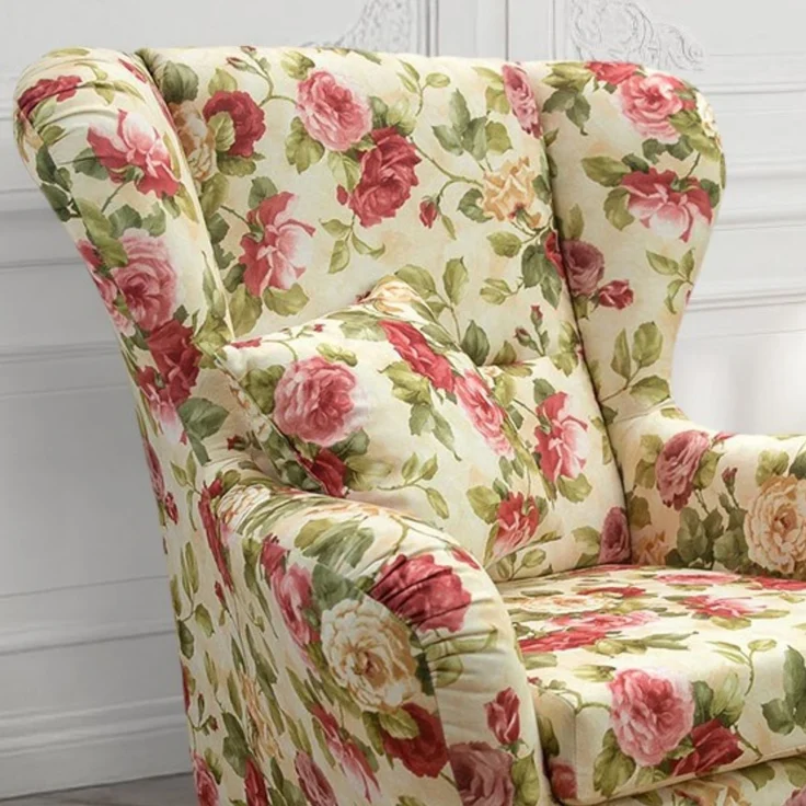 Ohrensessel mit Hocker Landhaus Polster-, TV-, Lesesessel Blumenmuster-Samtstoff – Bild 5