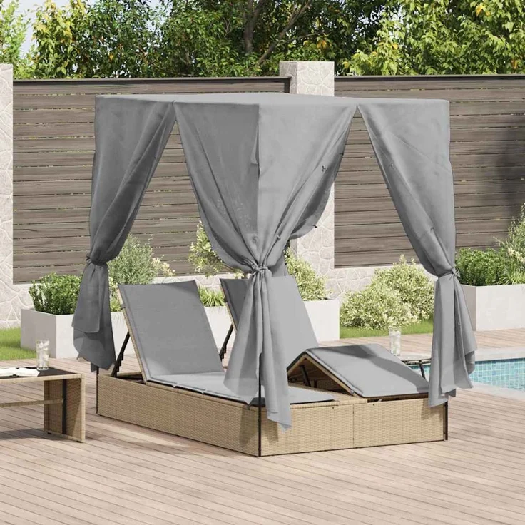 vidaXL Doppelte Sonnenliege Grau Poly-Rattan 3376130 – Bild 1