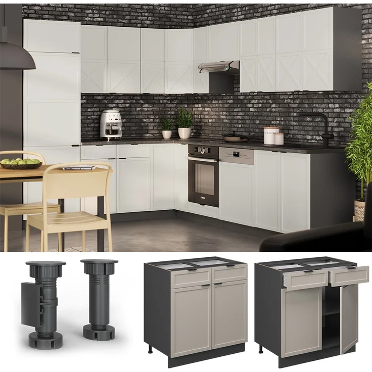 Küchenunterschrank Fame-Line GrauBeige 80 cm ohne Arbeitsplatte Vicco – Bild 2