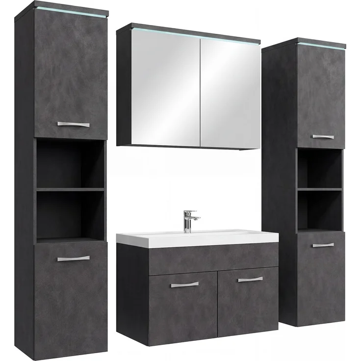 Badplaats Badezimmermöbel Set Paso XL 80 x 40 cm – Dunkelgrau – Waschtischunterschrank mit Spiegelschrank und Seitenschränken – Bild 1