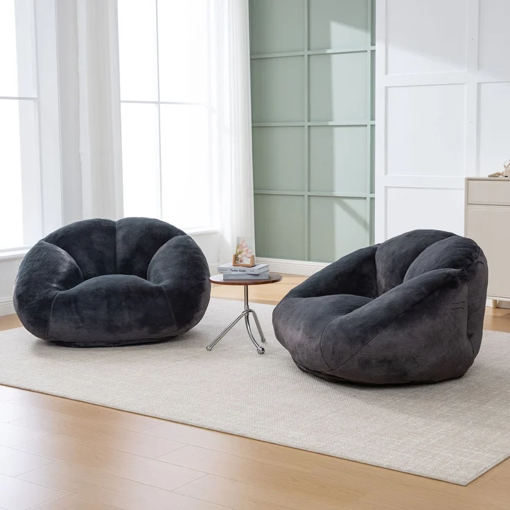 LVHOM Sitzsack XXL, Bodensofa aus Faux Fur, Montagefreier Bean Bag, für Wohnzimmer, Lounge, Schlafzimmer, Anthrazit – Bild 10