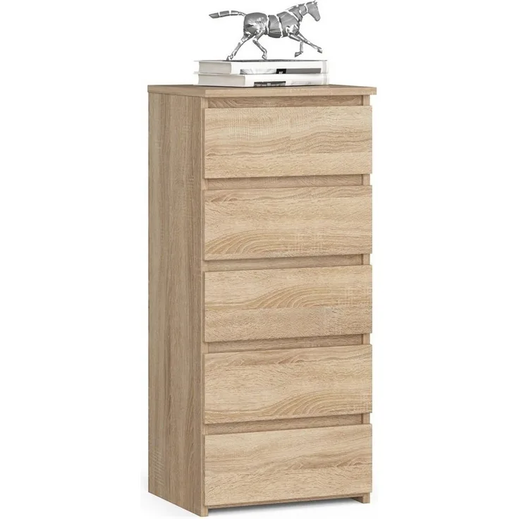 Home Collective Kommode 40 cm breit Holz Highboard Sideboard für Flur Schlafzimmer Wohnzimmer (Mehrzweckschrank Schrank schmal Kommode Schlafzimmer mit Schubladen), Kinderzimmer Organizer, 92 cm hoch mit 5 Schubladen sonoma Eiche