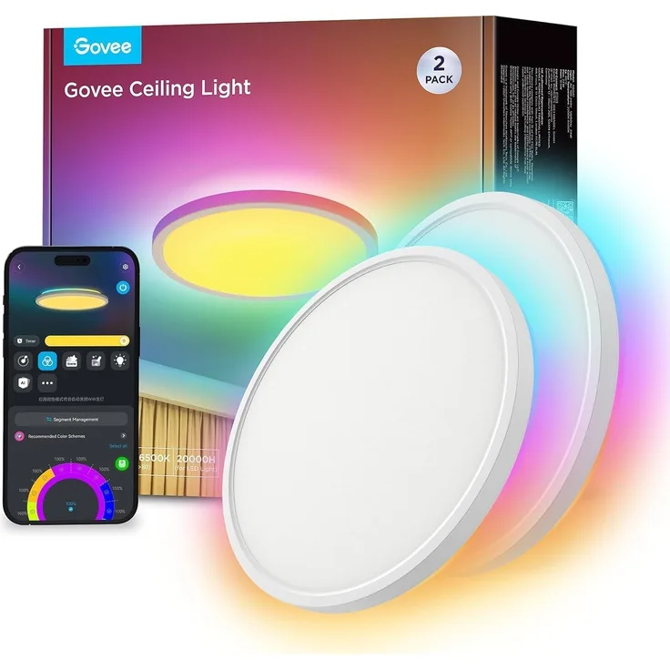 Govee Deckenleuchte RGBIC Smart, 24W Ø30cm Led Deckenleuchte dimmbar, Deckenlampe Led mit 16 Millionen DIY Farben, Kompatibel mit Alexa & Google Assistant, für Schlafzimmer, 2 Stück