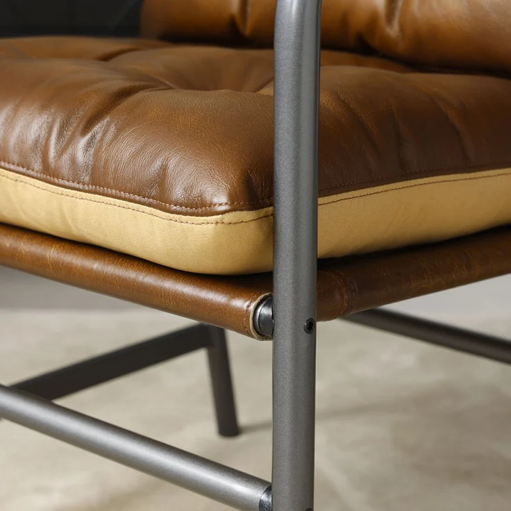 Leder Akzent Stuhl, Mid Century Modern Armstuhl mit schwarzem Metallrahmen, Single Sofa Stuhl für Wohnzimmer Schlafzimmer – Bild 3