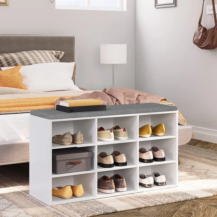 Hoobro GARDEROBE Weiß Holzspanplatte , Schuhbank mit 9 Fächer (H 30 x T 48 x B 80 cm) – Bild 5