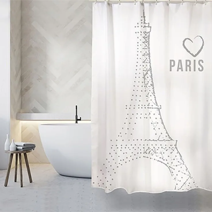 MSV Duschvorhang PARIS MON AMOUR Breite 180 cm, Anti-Schimmel Textil-Duschvorhang, Polyester, 180x200 cm, waschbar