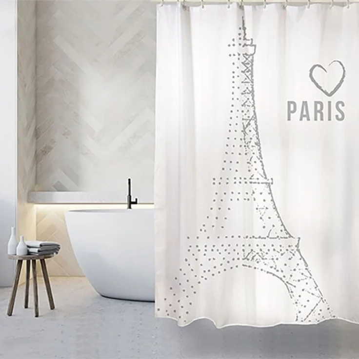 MSV Duschvorhang PARIS MON AMOUR Breite 180 cm, Anti-Schimmel Textil-Duschvorhang, Polyester, 180x200 cm, waschbar – Bild 1