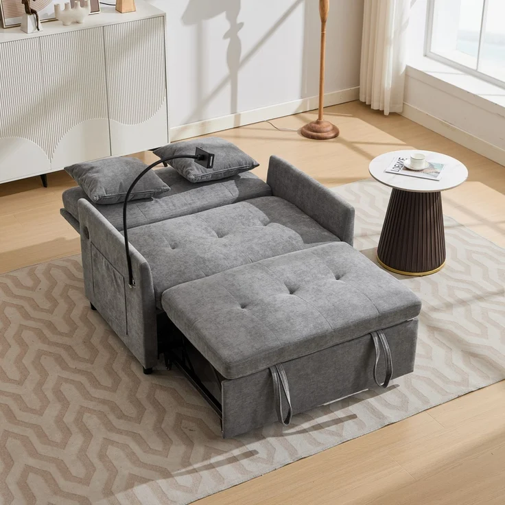 Wohnora-Minimally modern design fabric sofa multifunctional deformation sofa - comfortable living room, office and studio sleeping sofa, small unit dual-use foldable single nap bed,H 835cm x T 109cm x B 72cm,Grau – Bild 4