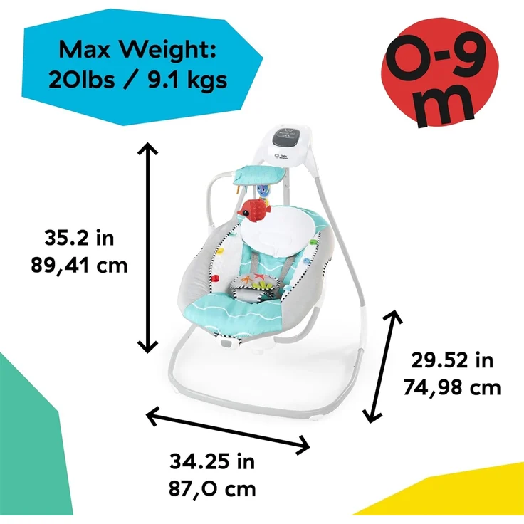 Baby Einstein Ocean Explorers Musikalische kompakte Babyschaukel, Vibrierend, Mehrere Richtungen, Grau, Unisex, 0-9 Monate – Bild 4