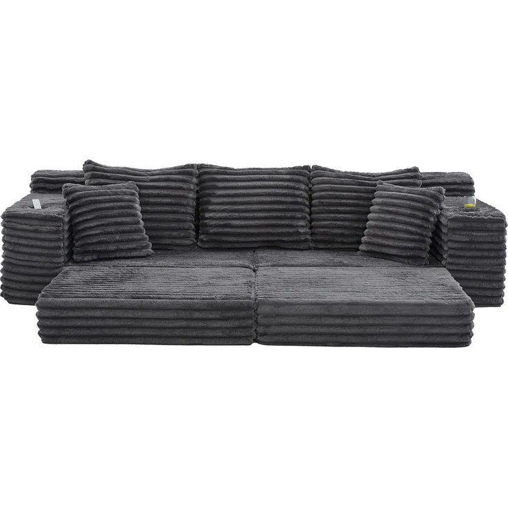 ZUBALIYA Schlafsofa 98x87 cm, mit Stauraum, mit Treppe, mit Leiter, mit Cordbezug, mit Schaumstoffpolsterung, Dunkelgrau – Bild 14