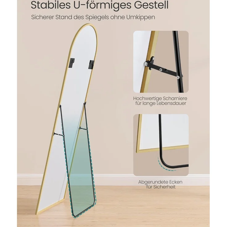 SONGMICS Ganzkörperspiegel, Aluminiumrahmen blassgold, Hartglas, 160 x 50 cm, LFMDE031A01 – Bild 4