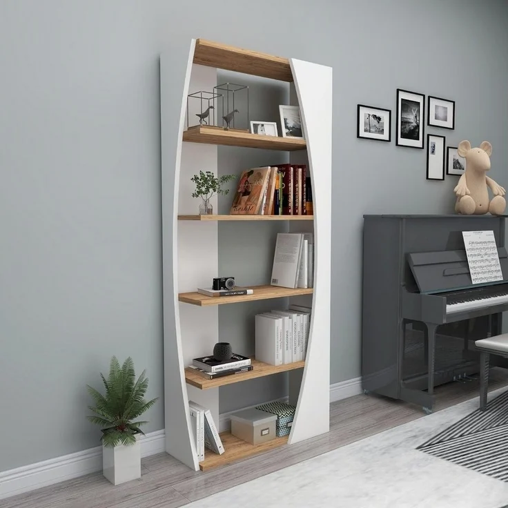 Calicosy 'SELGE' Regal mit 5 Regale weiß und atlantische Pinie Dekor H150 cm - Weiß – Bild 1