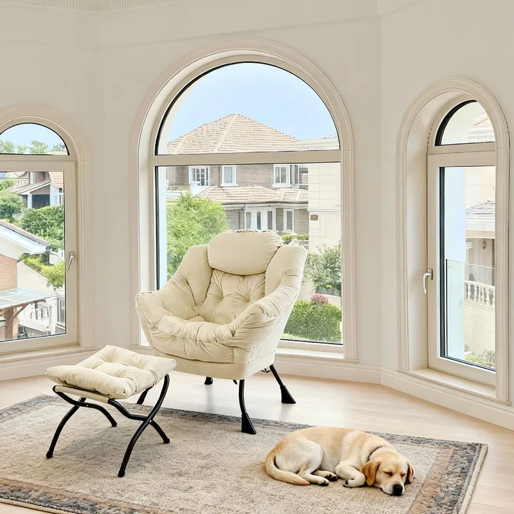 Loungesessel Set mit Hocker, Polyester Bezug, Metallgestell, bis 150kg, ergonomisch, klappbar, für Wohnzimmer Garten,Beige