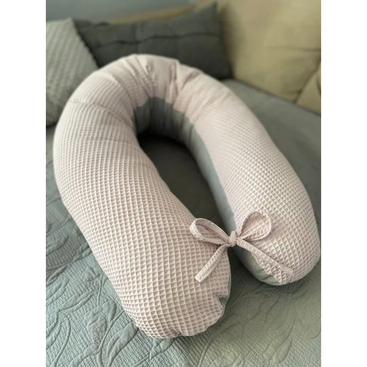 Loolay Stillkissen WAFFELPIQUE/ GLATT Schwangerschaftskissen Seitenschläferkissen Kissen, Baumwolle M/ L u. L/ XL Kissen + Waffelstoff BEZUG abnehmbar Reißverschluss, 170 und 190 cm Lagerungskissen Geschenk GRAU MINZE ROSA GELB, 100% Europäische PREMIU...