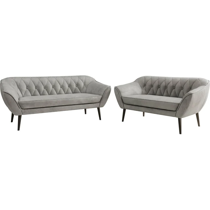 Skandinavisches Sofa Set PIRS 3-2, Komplettset, Wellenfederung, schwarze Füße, Sitzgruppe, Polstermöbel Set - Hellgrau Velvet – Bild 7