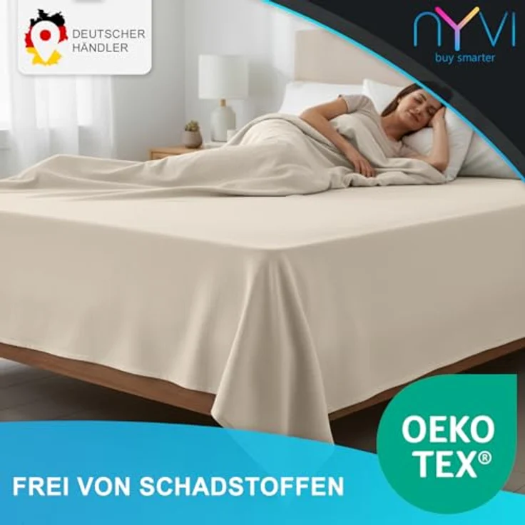 NYVI Linon Deluxe Bettlaken 240x260 cm, 100% atmungsaktive Baumwolle, Oeko-TEX 100, 2er Set, anthrazit – Bild 4