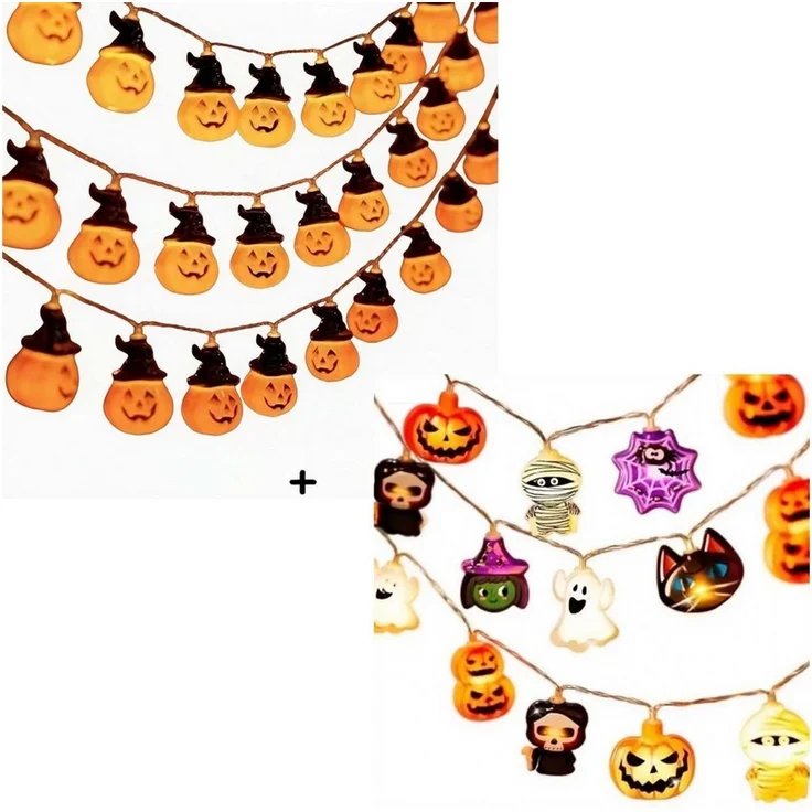 Bomiclss LED-Lichterkette 3M Halloween-LED-Lichterkette mit Kürbis-Laternen – Bild 1