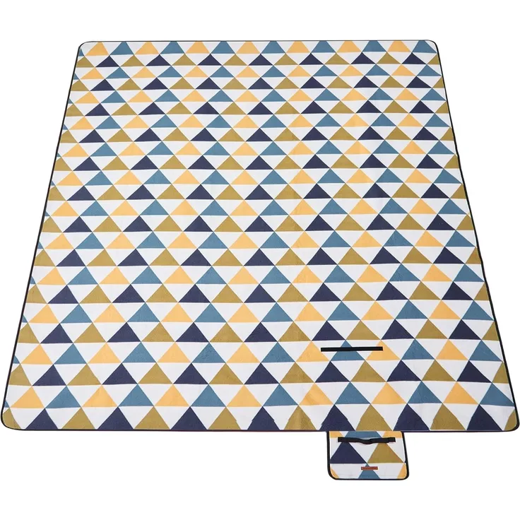 SONGMICS Picknickdecke, 300x200 cm, groß, Campingdecke, für Park, Garten, Strand, wasserdicht, faltbar, gelbe und Blaue Dreiecke GCM073Q01, Yellow and Blue Triangle Pattern
